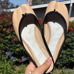 Maison Martin Margiela Black Leather Ballet Flats with Nude Interior